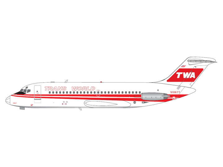McDonnell Douglas DC-9-15 Commercial Aircraft "Trans World Airlines" (N1067T) White with Red Stripes 1/400 Diecast Model by V1:400 image 2