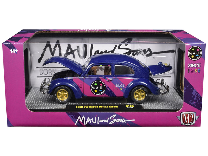 1952 Volkswagen Beetle Deluxe Model "Maui & Sons" Purple Metallic with Graphics Limited Edition to 6650 pieces Worldwide 1/24 Diecast Model Car by M2 Machines image 2