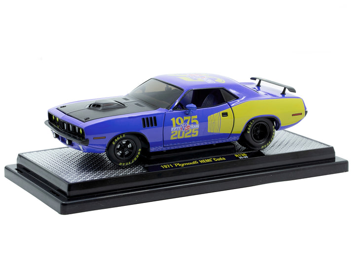 1971 Plymouth Hemi Cuda "VP Racing 50 Years" Blue with Yellow Sides Limited Edition to 8650 pieces Worldwide 1/24 Diecast Model Car by M2 Machines image 2