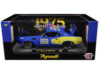 1971 Plymouth Hemi Cuda "VP Racing 50 Years" Blue with Yellow Sides Limited Edition to 8650 pieces Worldwide 1/24 Diecast Model Car by M2 Machines image 3