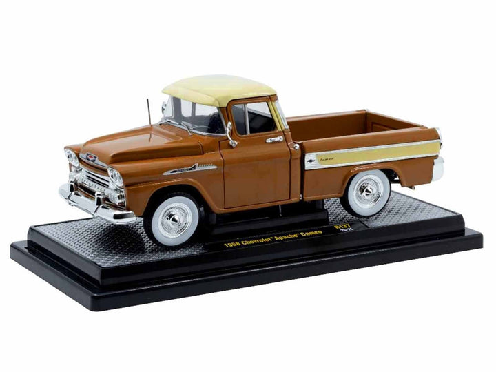 1958 Chevrolet Apache Cameo Pickup Truck Brown with Beige Top Limited Edition to 5250 pieces Worldwide 1/24 Diecast Model Car by M2 Machines image 2