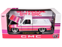 1976 GMC Sierra Grande 15 Pickup Truck White with Stripes Limited Edition to 9250 pieces Worldwide 1/24 Diecast Model Car by M2 Machines image 3