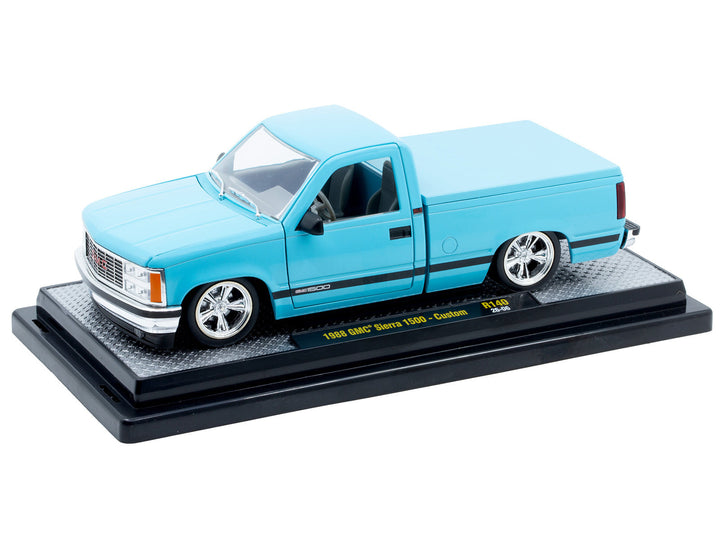 1988 GMC Sierra 1500 Custom Pickup Truck Light Blue with Black Stripes Limited Edition to 9250 pieces Worldwide 1/24 Diecast Model Car by M2 Machines image 2