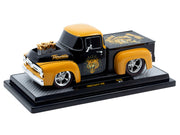 1956 Ford F-100 Pickup Truck "Throttle" Black with Brown Top and Fenders with Graphics Limited Edition to 6250 pieces Worldwide 1/24 Diecast Model Car by M2 Machines image 2