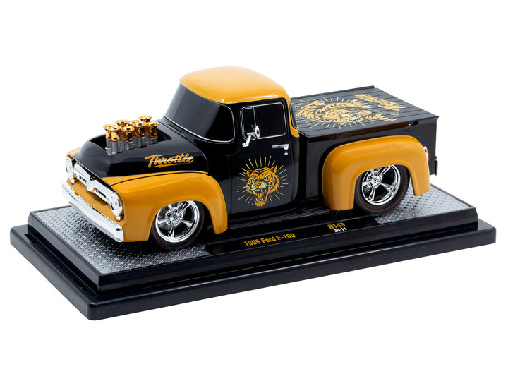 1956 Ford F-100 Pickup Truck "Throttle" Black with Brown Top and Fenders with Graphics Limited Edition to 6250 pieces Worldwide 1/24 Diecast Model Car by M2 Machines image 2