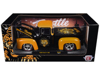 1956 Ford F-100 Pickup Truck "Throttle" Black with Brown Top and Fenders with Graphics Limited Edition to 6250 pieces Worldwide 1/24 Diecast Model Car by M2 Machines image 3