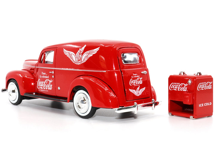 1940 Ford Sedan Cargo Van Red "Pause... Go Refreshed Coca-Cola" with Vending Machine Accessory 1/24 Diecast Model Car by Motor City Classics image 2