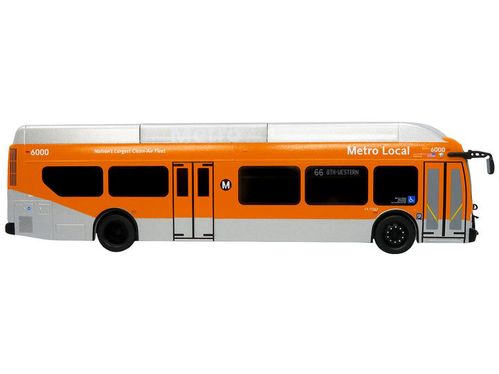 New Flyer Xcelsior Transit Bus Bank "Los Angeles Metro" Orange and Silver "The Bus & Motorcoach Collection" Limited Edition to 504 Pieces Worldwide 1/43 Model by Iconic Replicas image 2