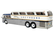 GM PD-4501 Scenicruiser Coach Bus "Greyhound Bus Lines - 50th Anniversary" Raw Metal with Blue and White Top and Gold Stripes "The Bus & Motorcoach Collection" 1/43 Plastic Model by Iconic Replicas image 3