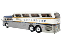 GM PD-4501 Scenicruiser Coach Bus "Greyhound Bus Lines - 50th Anniversary" Raw Metal with Blue and White Top and Gold Stripes "The Bus & Motorcoach Collection" 1/43 Plastic Model by Iconic Replicas image 3