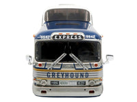 GM PD-4501 Scenicruiser Coach Bus "Greyhound Bus Lines - 50th Anniversary" Raw Metal with Blue and White Top and Gold Stripes "The Bus & Motorcoach Collection" 1/43 Plastic Model by Iconic Replicas image 4