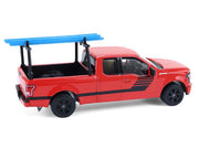 2015 Ford F-150 Pickup Truck with Ladder Rack Red with Black Stripes "Down on the Farm" Series 11 1/64 Diecast Model by Greenlight image 3