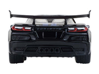 Rear view of the black 2025 Corvette C8 ZR1 with rear wing, GreenLight 1:64 51683A.