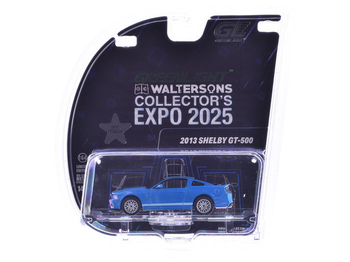 GreenLight 1:64 2013 Shelby GT-500 blue with white stripes, 2025 Waltersons Collector's Expo — item 51684B