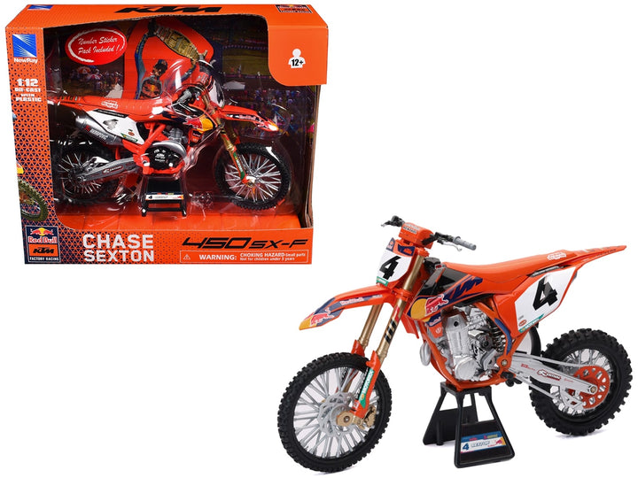KTM 450 SX-F Motorcycle #4 Chase Sexton "Red Bull KTM Factory Racing" 1/12 Diecast Model by New Ray image 2