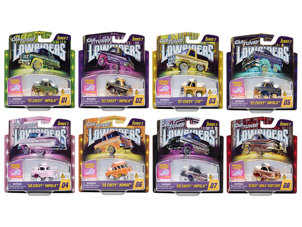 "Lowriders Show Glow" Series 2 Set of 8 Pieces Diecast Model Cars by CarTuned