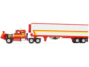 White Western Star 4900 with 36" Vintage Flat Top Sleeper and Wilson 40' Vintage Refridgerated Trailer Red and White with Stripes 1/64 Diecast Model by DCP/First Gear image 2