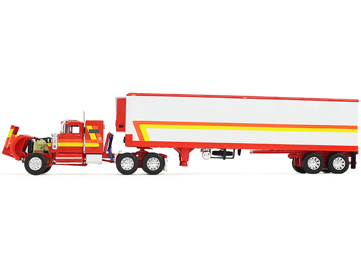 White Western Star 4900 with 36" Vintage Flat Top Sleeper and Wilson 40' Vintage Refridgerated Trailer Red and White with Stripes 1/64 Diecast Model by DCP/First Gear image 2