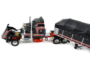 Kenworth W900A with 60" Aerodyne Sleeper and 53' Wilson Roadbrute Flatbed Trailer with Covered Wagon Black with Red Stripes 1/64 Diecast Model by DCP/First Gear image 2