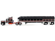 Kenworth W900A with 60" Aerodyne Sleeper and 53' Wilson Roadbrute Flatbed Trailer with Covered Wagon Black with Red Stripes 1/64 Diecast Model by DCP/First Gear image 3