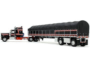 Kenworth W900A with 60" Aerodyne Sleeper and 53' Wilson Roadbrute Flatbed Trailer with Covered Wagon Black with Red Stripes 1/64 Diecast Model by DCP/First Gear image 4