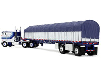 Peterbilt 352 COE 110" Sleeper and 53' Wilson Roadbrute Flatbed Trailer with Covered Wagon White with Blue Stripes 1/64 Diecast Model by DCP/First Gear image 4