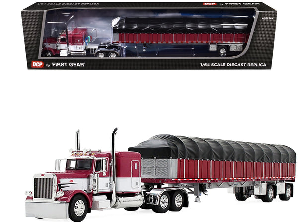 First Gear Peterbilt 389 maroon Wilson Roadbrute covered wagon flatbed set 1:64 60-2058, product image 1