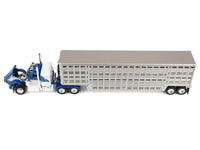 Kenworth W900A with 36" Sleeper and 45' Wilson Vintage Livestock Trailer Mariner Blue and White with Silver Trailer 1/64 Diecast Model by DCP/First Gear image 2