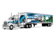 Kenworth W900L with 86" Studio Sleeper and 53' Utility Trailer with Skirts "Walinga" White with Blue Graphics 1/64 Diecast Model by DCP/First Gear image 2
