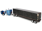 Peterbilt 589 with 72" Mid-Roof Sleeper and Wilson Silverstar Livestock Trailer Bright Blue with Black Stripes and Trailer 1/64 Diecast Model by DCP/First Gear image 3