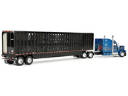 Peterbilt 589 with 72" Mid-Roof Sleeper and Wilson Silverstar Livestock Trailer Bright Blue with Black Stripes and Trailer 1/64 Diecast Model by DCP/First Gear image 4