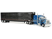Peterbilt 589 with 72" Mid-Roof Sleeper and Wilson Silverstar Livestock Trailer Bright Blue with Black Stripes and Trailer 1/64 Diecast Model by DCP/First Gear image 5