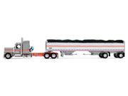 Peterbilt 589 with 58" Mid-Roof Sleeper and 50' Wilson Pacesetter Grain Trailer Silver Metallic with Orange Stripes 1/64 Diecast Model by DCP/First Gear image 2