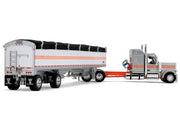 Peterbilt 589 with 58" Mid-Roof Sleeper and 50' Wilson Pacesetter Grain Trailer Silver Metallic with Orange Stripes 1/64 Diecast Model by DCP/First Gear image 3