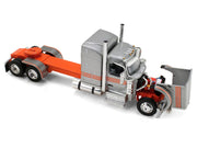 Peterbilt 589 with 58" Mid-Roof Sleeper and 50' Wilson Pacesetter Grain Trailer Silver Metallic with Orange Stripes 1/64 Diecast Model by DCP/First Gear image 4