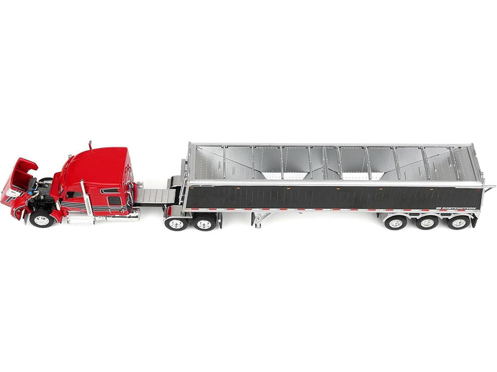 Kenworth W990 with 76" Mid-Roof Sleeper and Lode King Distinction Hopper Trailer Red and Black 1/64 Diecast Model by DCP/First Gear image 2