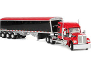Kenworth W990 with 76" Mid-Roof Sleeper and Lode King Distinction Hopper Trailer Red and Black 1/64 Diecast Model by DCP/First Gear image 3