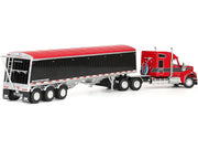Kenworth W990 with 76" Mid-Roof Sleeper and Lode King Distinction Hopper Trailer Red and Black 1/64 Diecast Model by DCP/First Gear image 4