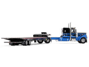 Peterbilt 389 with 48" Flat Top Sleeper and Landoll 440B-50CA Traveling Axle Trailer Black with Blue Stripes 1/64 Diecast Model by DCP/First Gear image 4