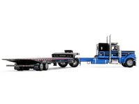 Peterbilt 389 with 48" Flat Top Sleeper and Landoll 440B-50CA Traveling Axle Trailer Black with Blue Stripes 1/64 Diecast Model by DCP/First Gear image 4
