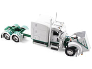 Peterbilt 389 with 63" Mid-Roof Sleeper and 53' Utility Trailer White with Green Stripes 1/64 Diecast Model by DCP/First Gear image 2