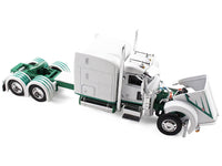 Peterbilt 389 with 63" Mid-Roof Sleeper and 53' Utility Trailer White with Green Stripes 1/64 Diecast Model by DCP/First Gear image 2