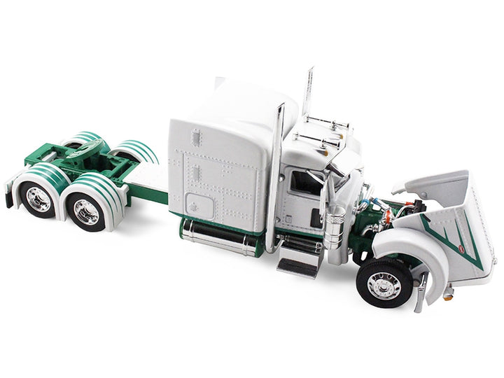 Peterbilt 389 with 63" Mid-Roof Sleeper and 53' Utility Trailer White with Green Stripes 1/64 Diecast Model by DCP/First Gear image 2