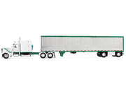 Peterbilt 389 with 63" Mid-Roof Sleeper and 53' Utility Trailer White with Green Stripes 1/64 Diecast Model by DCP/First Gear image 3