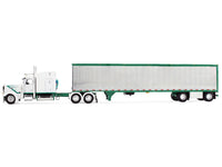 Peterbilt 389 with 63" Mid-Roof Sleeper and 53' Utility Trailer White with Green Stripes 1/64 Diecast Model by DCP/First Gear image 3
