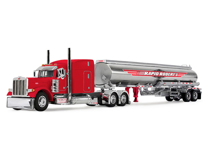 Peterbilt 379 with 63" Mid-Roof Sleeper and Heil Fuel Tank Trailer "Rapid Roberts" Red 1/64 Diecast Model by DCP/First Gear image 2