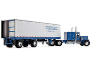 Peterbilt 351 with 63" Flat Top Sleeper and 40' Vintage Trailer with Reefer "Western Distributing" Blue Metallic and White 1/64 Diecast Model by DCP/First Gear image 3