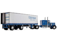 Peterbilt 351 with 63" Flat Top Sleeper and 40' Vintage Trailer with Reefer "Western Distributing" Blue Metallic and White 1/64 Diecast Model by DCP/First Gear image 3