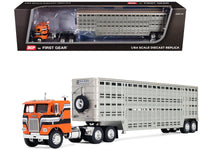 DCP First Gear Freightliner COE 45 foot Wilson vintage livestock trailer orange stripes 1:64 60-2290, product image 1