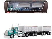 Kenworth W900A Day Cab with 22' Dual End Dump Trailers Turquoise with White Stripes 1/64 Diecast Model by DCP/First Gear